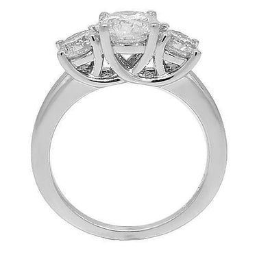 14K White Solid Gold Three Stone Diamond Engagement Ring 1.96 Ctw